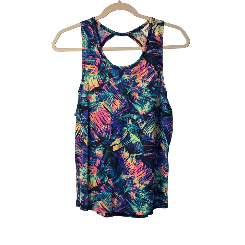 Pink Victoria's Secret Tank Top Multicolor Tropical Palm Print Keyhole XS Womens